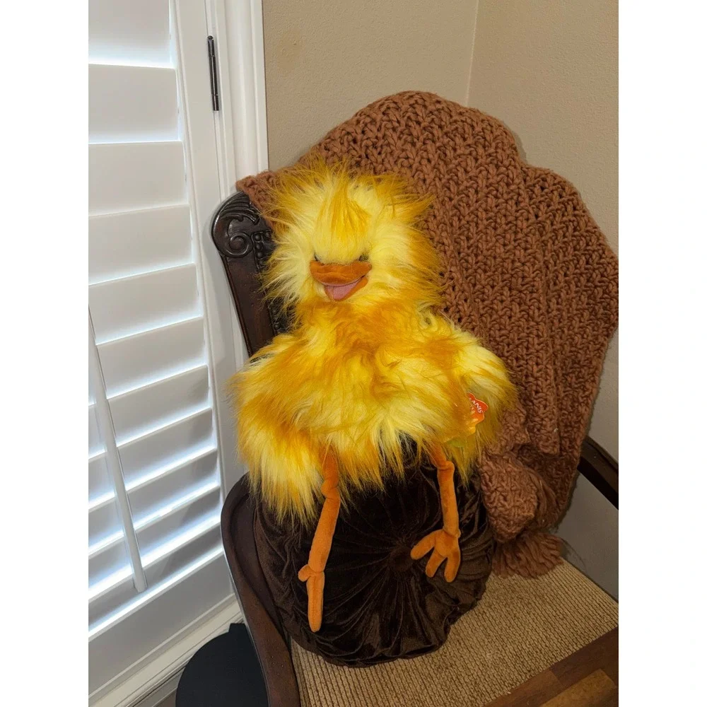 Folkmanis Funny Bird Hand Puppet Yellow Orange Shaggy Plush 20 Inch 2365 NWT